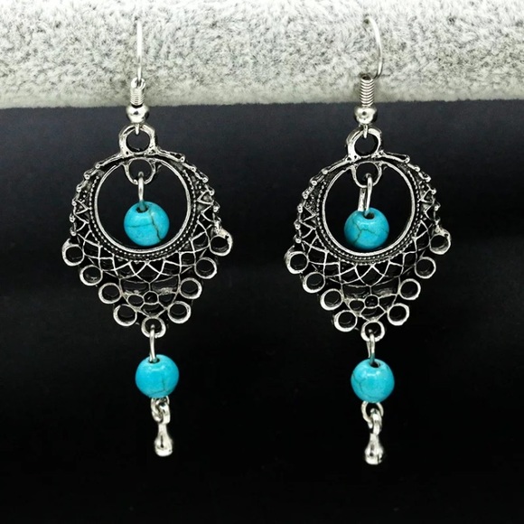 Tibetan dream catcher silver and turquoise earring - Picture 2 of 5